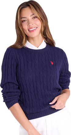 U.S.Polo Association Womens Crew Neck Sweaters - Raglan, Cable Knit & Striped, Evening Blue 2025, L
