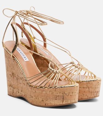 Aquazzura Sandalias con cu&ntilde;a Ritmo de piel metalizada