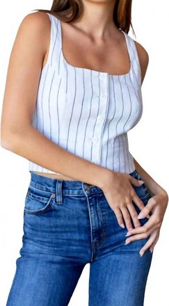 Emerson Fry Button Front Tailored Top In Ivory Charcoal Stripe
