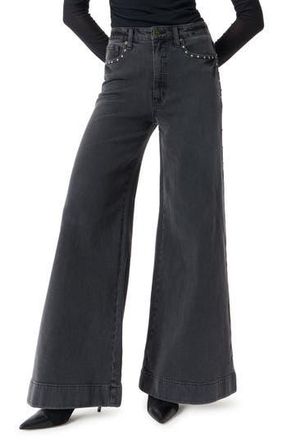 Robert Rodriguez Studded High Waist Palazzo Jeans in Obsidian at Nordstrom Rack, Size 14