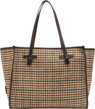 Gianni Chiarini Beige Houndstooth Fabric Leather Tote Bag