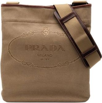 Prada Pre-owned Cross Body Bags, female, Beige, Size: ONE SIZE Pre-owned Vintage Canvas Crossbody Bag