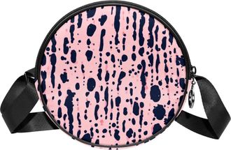Generic Circle Crossbody Bag for Women, Pink Art Spotted Print Small Sling Bag Daypack with Zipper Adjustable Shoulder Straps Casual Ladies Girls Round Purse