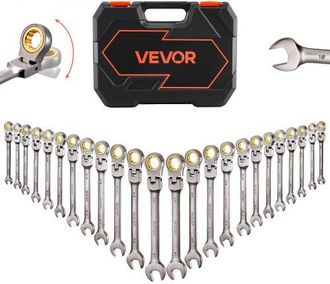 OEM Juego De Llaves De Trinquete 24 Unidades, Llaves Combinadas Con Carraca, Cabezas Flexibles, M&eacute;trica Y Sae, Con Estuche De Almacenamiento, Para Reparac