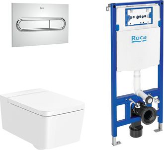 Roca Roca Pack Inspira Square+duplo Inodoro Suspendido Rimless Pulsador Cromo - Ref: A346537000+a801532+a890070020+a890195001
