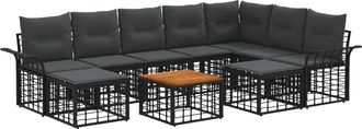 vidaXL Conjunto De Sof&aacute;s De Exterior 10 Uds. Negro Y Gris Oscuro Vidaxl