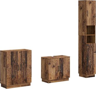 vidaXL Juego De Armarios De Ba&ntilde;o De 3 Piezas Hoorn Madera Envejecida Vidaxl