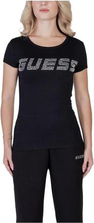 Guess T-shirt con Logo in Strass Manica Corta Girocollo - - Tops - Donna - Nero - S