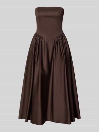 Jake*s Cocktailkleid im Off-Shoulder-Look mit Smok-Details in Dunkelbraun, Gr&ouml;&szlig;e 36