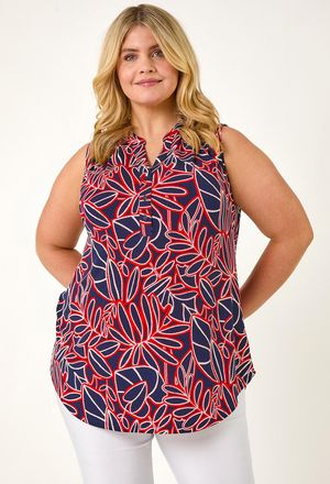 Roman Textured Leaf Print Vest Top