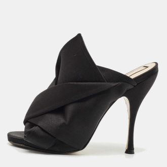N&deg;21 N&ordm;21 Black Satin Raso Knot Peep Toe Mules