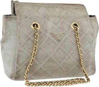 Prada Pre-owned Vintage Suede Shoulder Bag - Dames - Vintage Schoudertas - Grijs - ONE Size - Su&egrave;de - Vintage