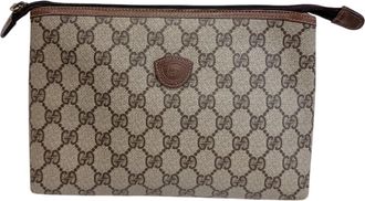 Gucci Beige Brown Pvc Leather Clutch Bag Pouch (Pre-Owned)