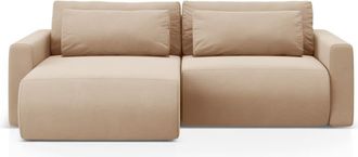 Cosmopolitan Design Sof&aacute; cama esquinero con ba&uacute;l 3 plazas terciopelo beige almendra