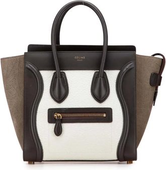 Celine 2016 Luggage driekleurige nubuck en kalfsleren mini-shopper - Bruin