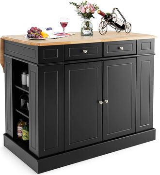 Costway Isla De Cocina Con Almacenamiento Con Encimera De Madera, Cajones, Estantes Laterales Y 2 Puertas, Carrito De Cocina Con Estantes Ajustables De 3 Nive