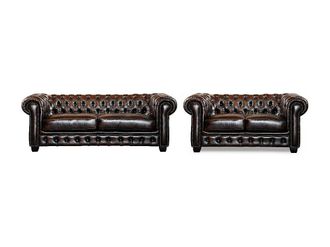 Vente-Unique Vente-unique - Divano Chesterfield A 3+2 Posti 100% Cuoio Di Bufalo Marrone Con Riflessi Castani - Brenton
