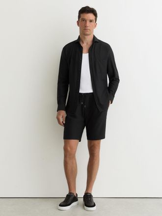 Reiss Black Seersucker Drawstring Shorts, 30
