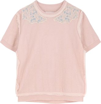 Maison Margiela Geribbelde Top met Ronde Hals - Dames - Ronde hals truien - Roze - M - Wol - Truien & Vesten