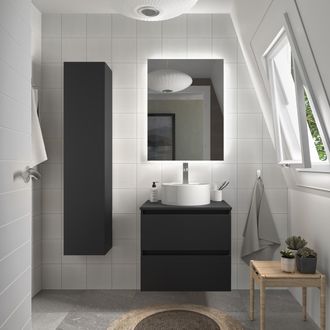 Cygnus Bath Mueble De Ba&ntilde;o Bequia 60 Cm Negro Mate Con Lavabo Sobre Encimera