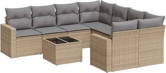 vidaXL Set De Sof&aacute;s De Jard&iacute;n 9 Pzas Con Cojines Rat&aacute;n Sint&eacute;tico Beige Vidaxl