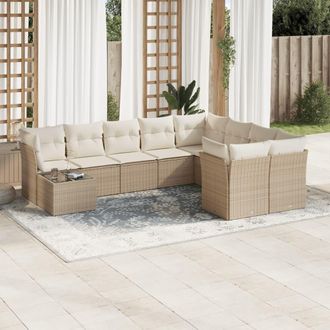 vidaXL Juego De Sof&aacute;s Jard&iacute;n Con Cojines Beige 10 Pzas Rat&aacute;n Sint&eacute;tico Vidaxl