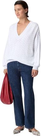 Missoni Chevron Cotton And Viscose V-neck Sweater in White at Nordstrom, Size 42 It
