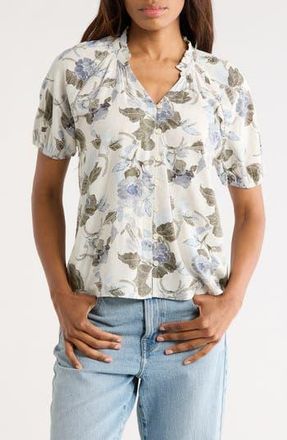 Melrose and Market Relaxed Button Front Shirt in Ivory- Olive Jacobean Bloom at Nordstrom Rack, Size Xx-Large