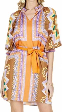 Jade Yoga Scarf Print Peasant Dress In Orange
