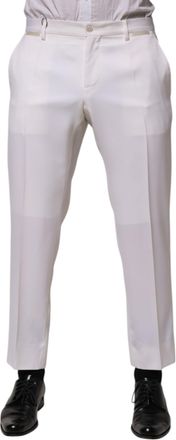 Dolce & Gabbana White Polyester Tapered Formal Trouser Mens Pants (Pre-Owned)