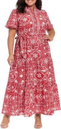 London Times Embroidered Tiered Maxi Dress in Red/Light Pink at Nordstrom Rack, Size 24W