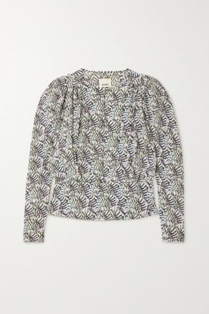 Isabel Marant Blusa In Crêpe De Chine Di Misto Seta Stampato Con Pieghe Zarga - Ecru