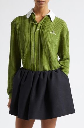 Shushu/Tong Contrast Collar Linen Sweater in Green at Nordstrom, Size 6 Us