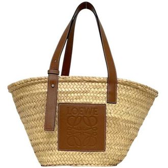 Loewe Beige Brown Raffia Leather Basket Tote Bag (Pre-Owned)