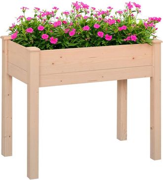 OUTSUNNY Huerto Urbano Elevado De Madera 86x46x76 Cm Con Tela No Tejida Y 4 Orificios De Drenaje Para Cultivos Plantas Jard&iacute;n Terraza Exterior Natural - Outsun