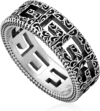 Gucci G Cube Silver Motif Ring, Size 16