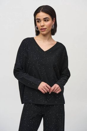 Joseph Ribkoff Womens Sequined Long Sleeve Boxy Top In Black