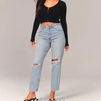 Abercrombie & Fitch Curve Love High Rise Mom Jean In Blue