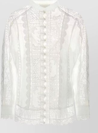 Zimmermann ramie high neck embroidered shirt