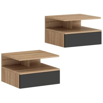 HOMCOM Mesitas de noche 35x32x22.5 cm roble y negro