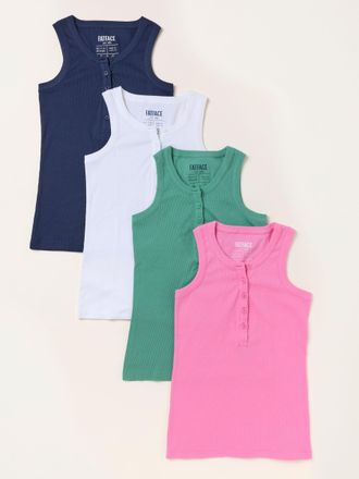 Fat Face FatFace Rachel Green/Pink/NavyWhite 4 Pack Rib Vests