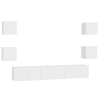 vidaXL Set De Muebles De Sal&oacute;n Tv 7 Piezas Madera De Ingenier&iacute;a Blanco Vidaxl
