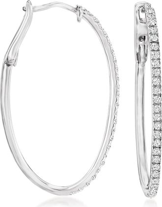 Ross-Simons Diamond Oval Hoop Earrings in Sterling Silver