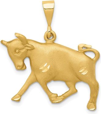 Diamond2Deal 14k Yellow Gold Satin Diamond-cut Taurus Zodiac Charm Pendant