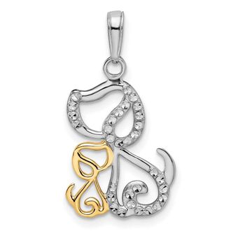 Diamond2Deal 14k Yellow Gold White Rhodium Diamond-cut Dog Puppy Pendant