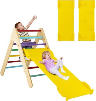 Costway Costway 2 En 1 Juego De Escalada Triangular Con Tobog&aacute;n Ajustable, Escalador Triangular De Madera, Juguete De Escalada Para Interior Y Exterior Para N