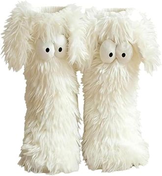 Generic Womens Cozy Socks - Winter Warm Fuzzy Slipper Socks with Non-Slip Grip & Cute Big Eyes, Home Floor Gripper Socks