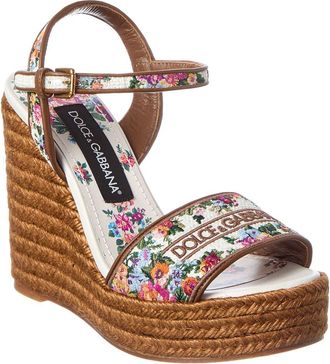 Dolce & Gabbana Majolica Canvas & Leather Wedge Sandal