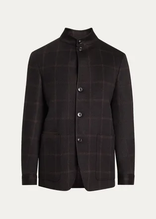Ermenegildo Zegna Mens Cashmere Grid Check Chore Jacket