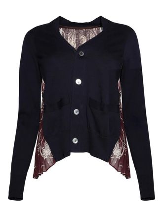 sacai panelled cardigan - women - Polyester/Wool - 1 - Blue